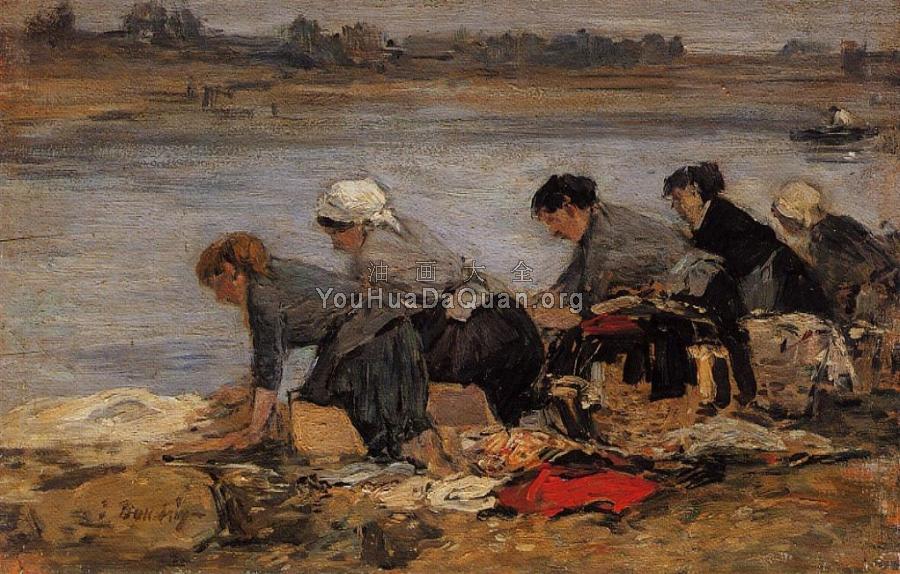 Laundresses on the Bankes of the Touques - 尤金·布丹